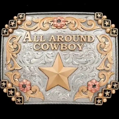 This western buckle pays homage to the versatility and prowess of the all-around cowboy. Make a statement with this symbol of Western heritage. Order now!